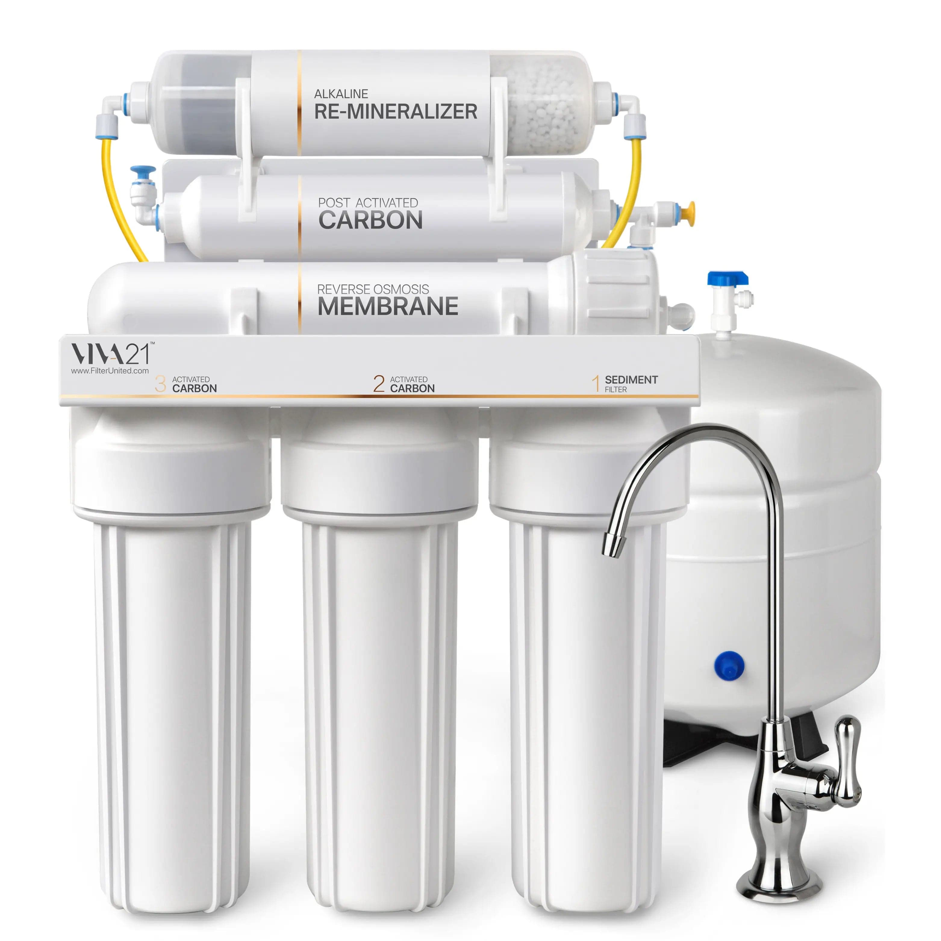 Filter United VIVA21 6-stage alkaline reverse osmosis under-sink system with faucet and storage tank