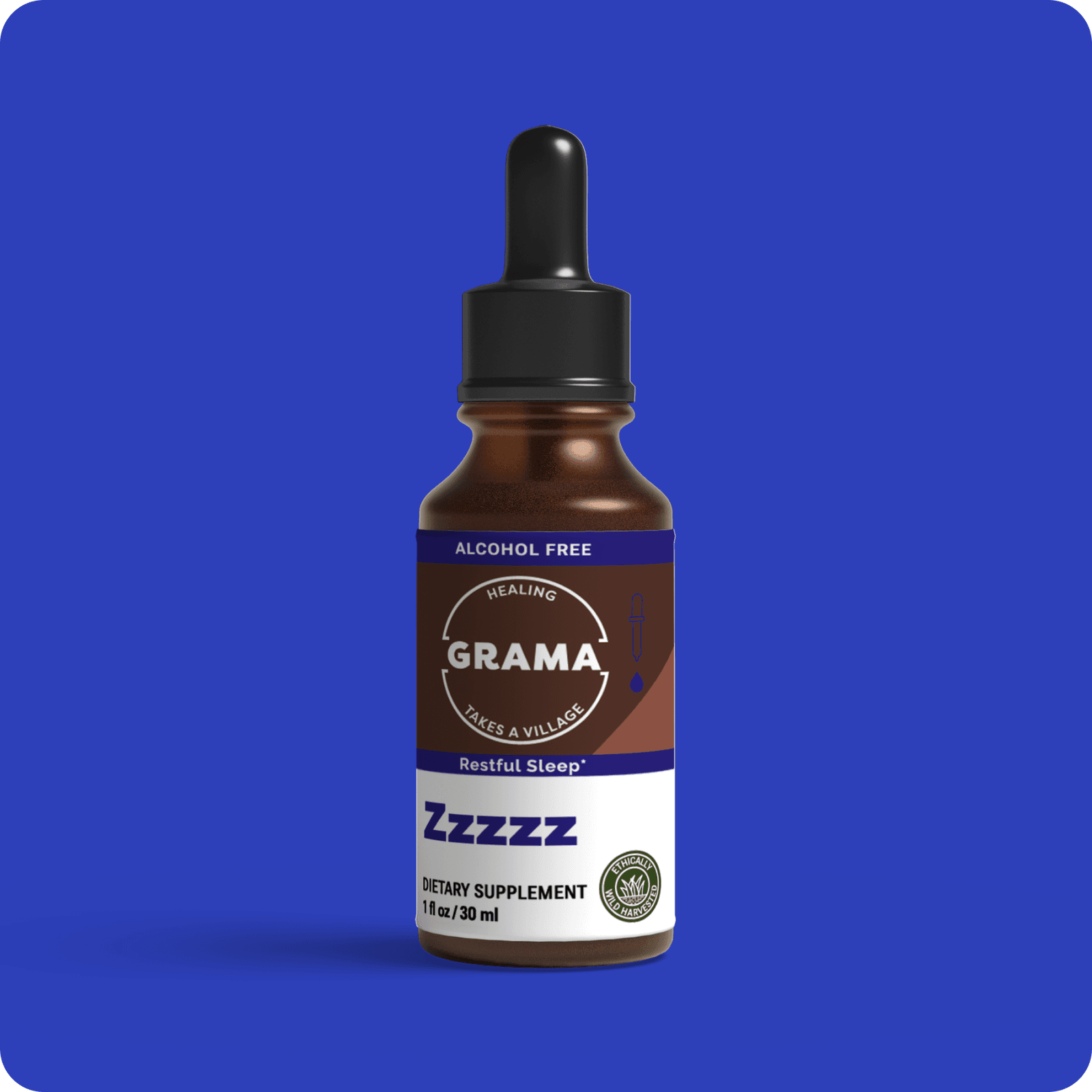 Grama Wellness Zzzzz herbal sleep support liquid drops in a dropper bottle