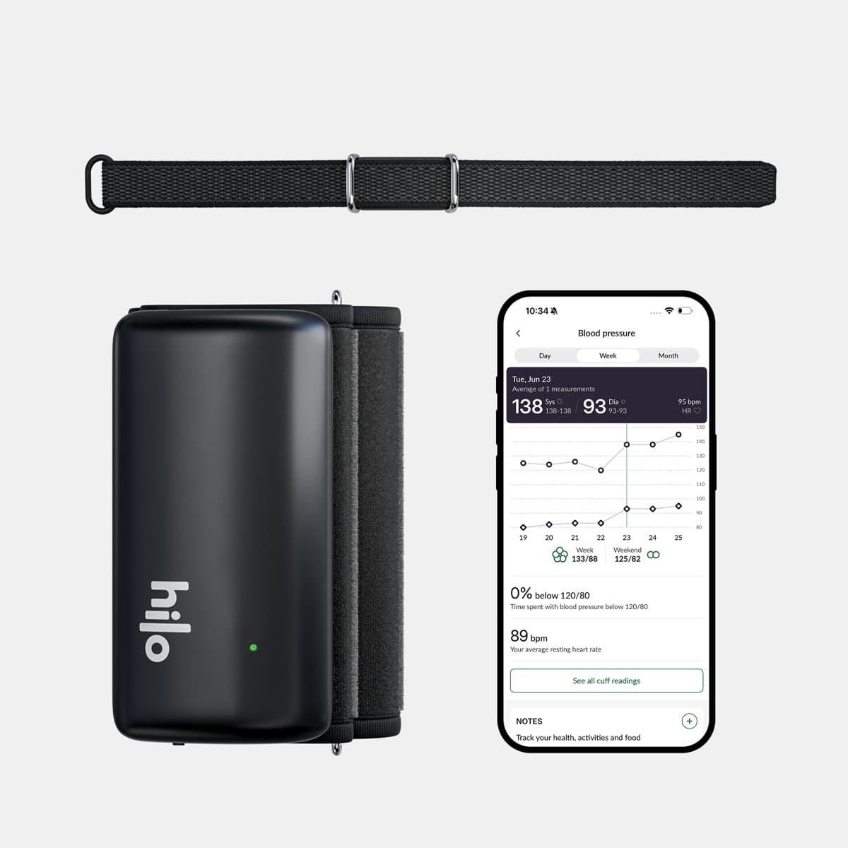 Hilo Core cuffless blood pressure band with nylon strap
