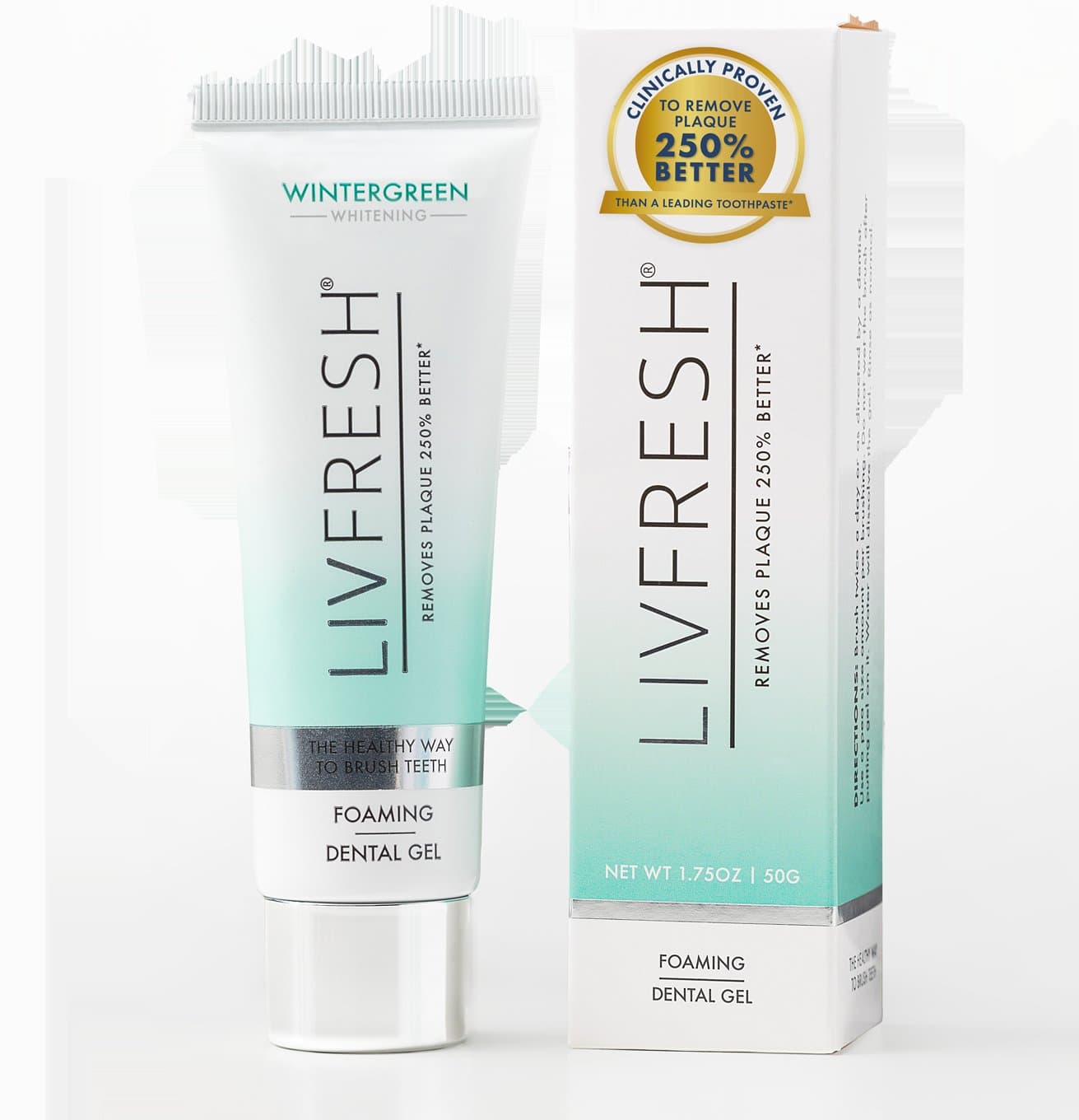 LivFresh Wintergreen dental gel toothpaste tube and box