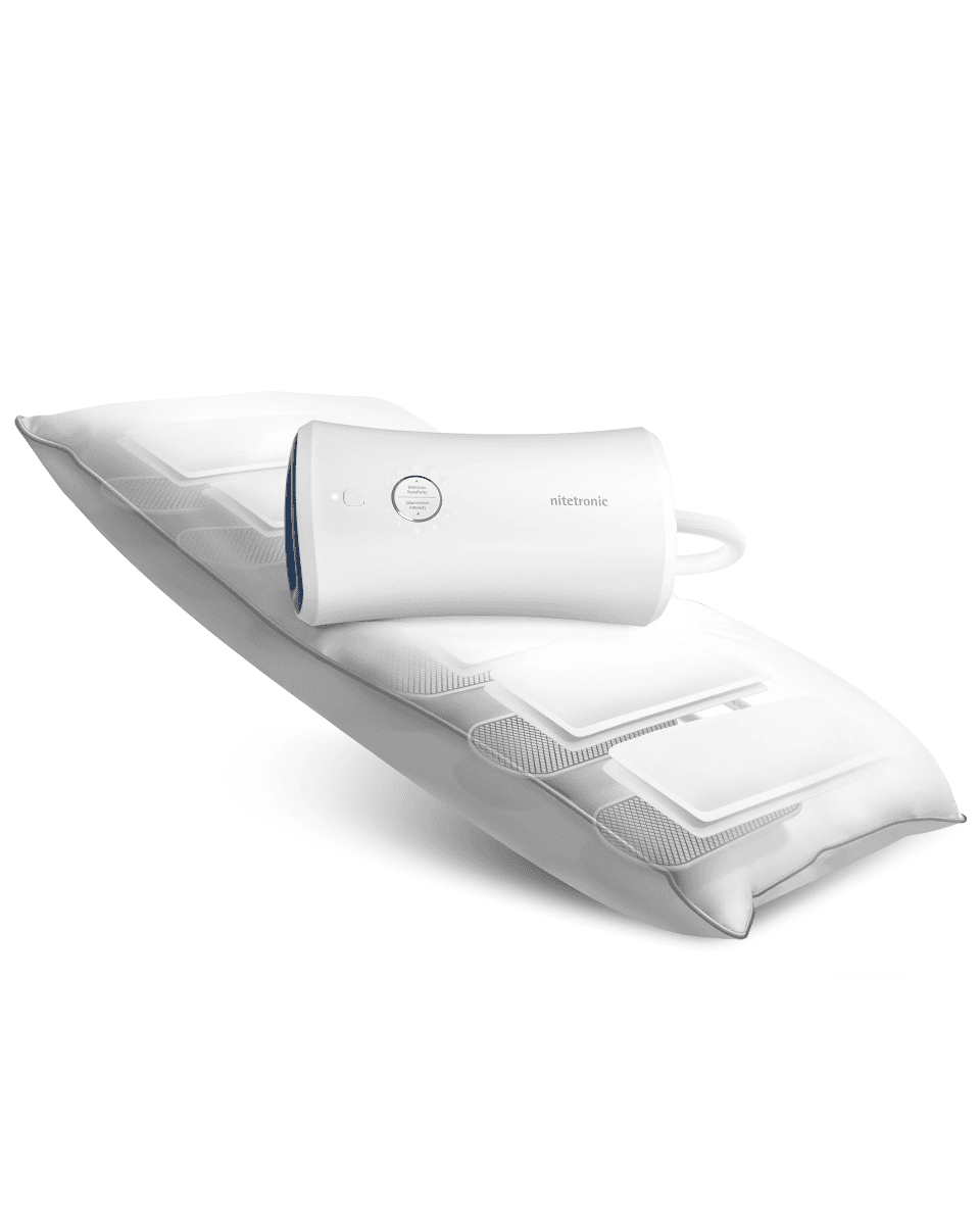 Nitetronic Z6 smart anti-snore pillow, memory foam with a cotton cover, shown at an angle