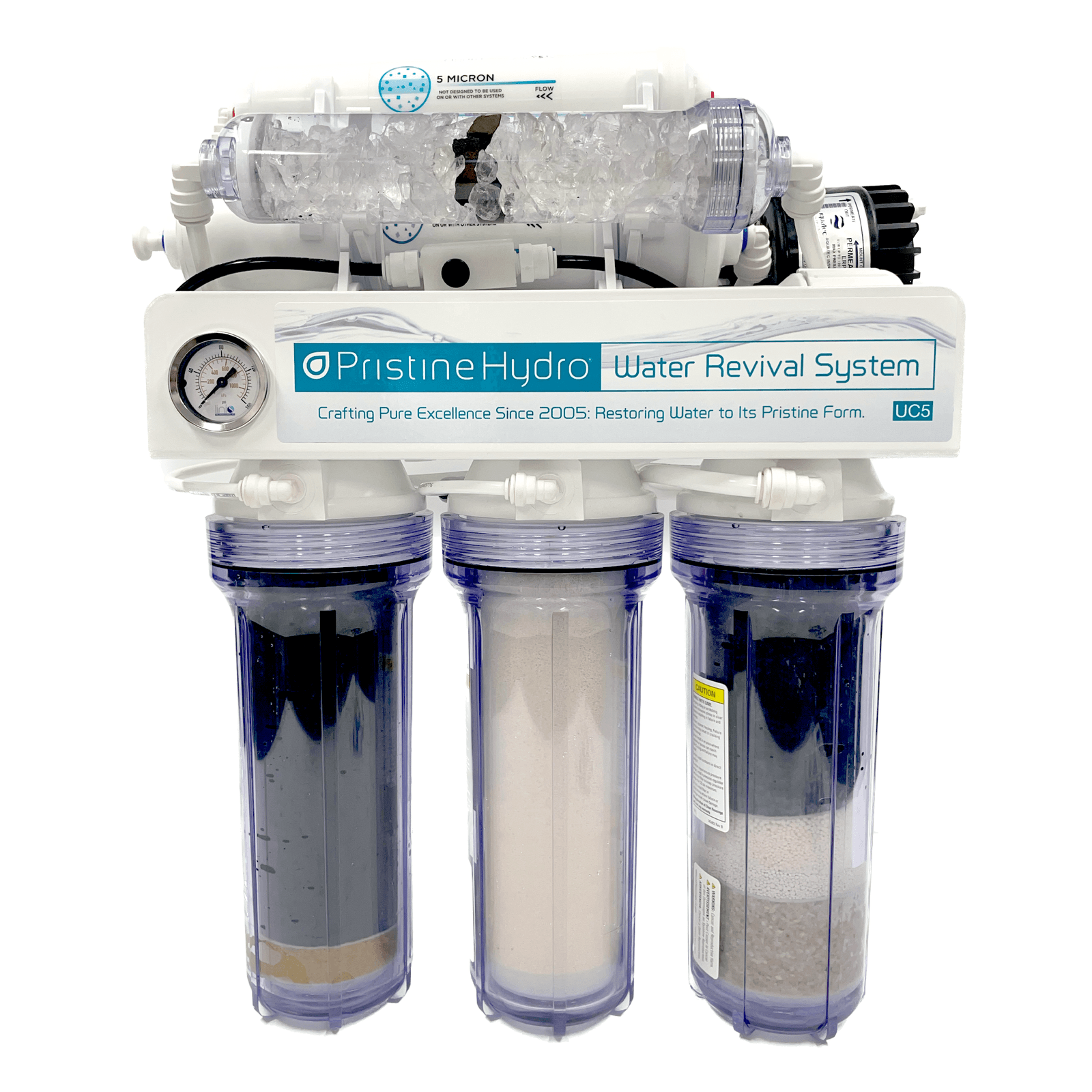 PristineHydro Water Revival System WRS-UC5 under-counter filter assembly with storage tank and faucet