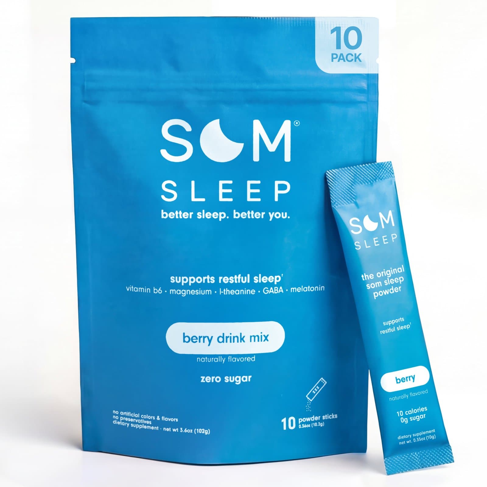 Som Sleep berry sleep powder drink mix stick packs with magnesium and melatonin