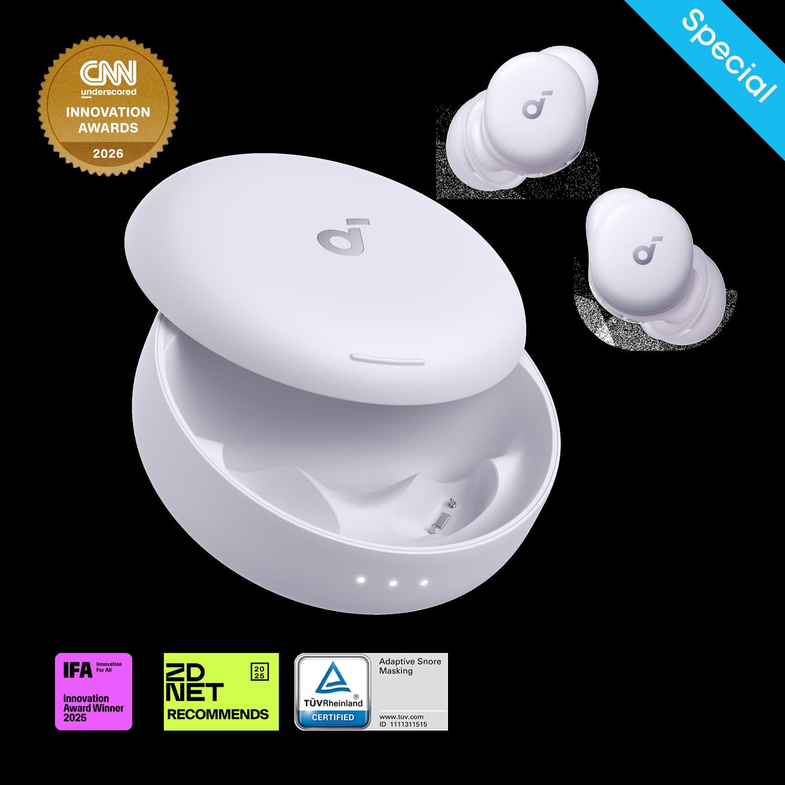 Soundcore Sleep A30 sleep earbuds with ANC and charging case