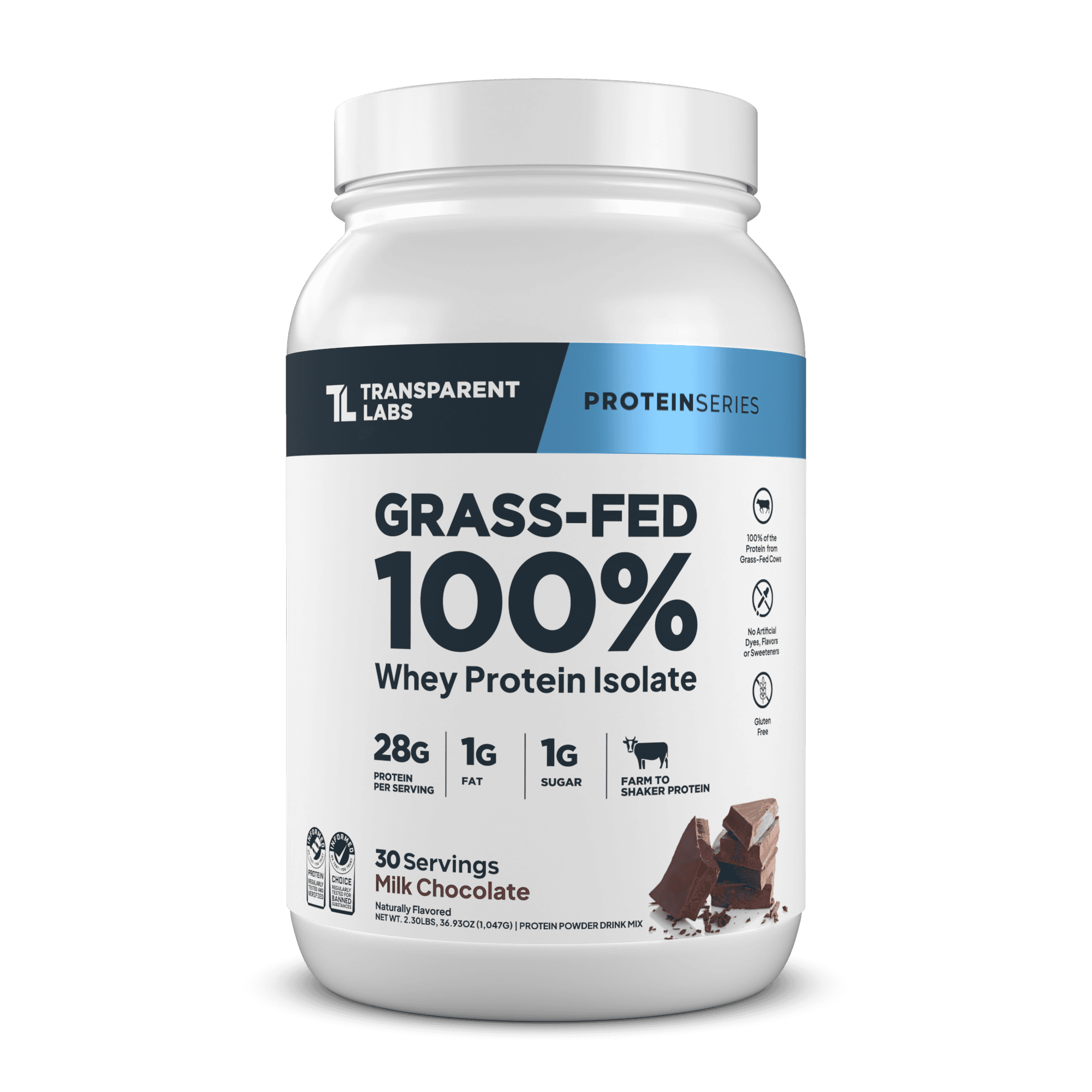 Transparent Labs 100% Grass-Fed Whey Protein Isolate tub