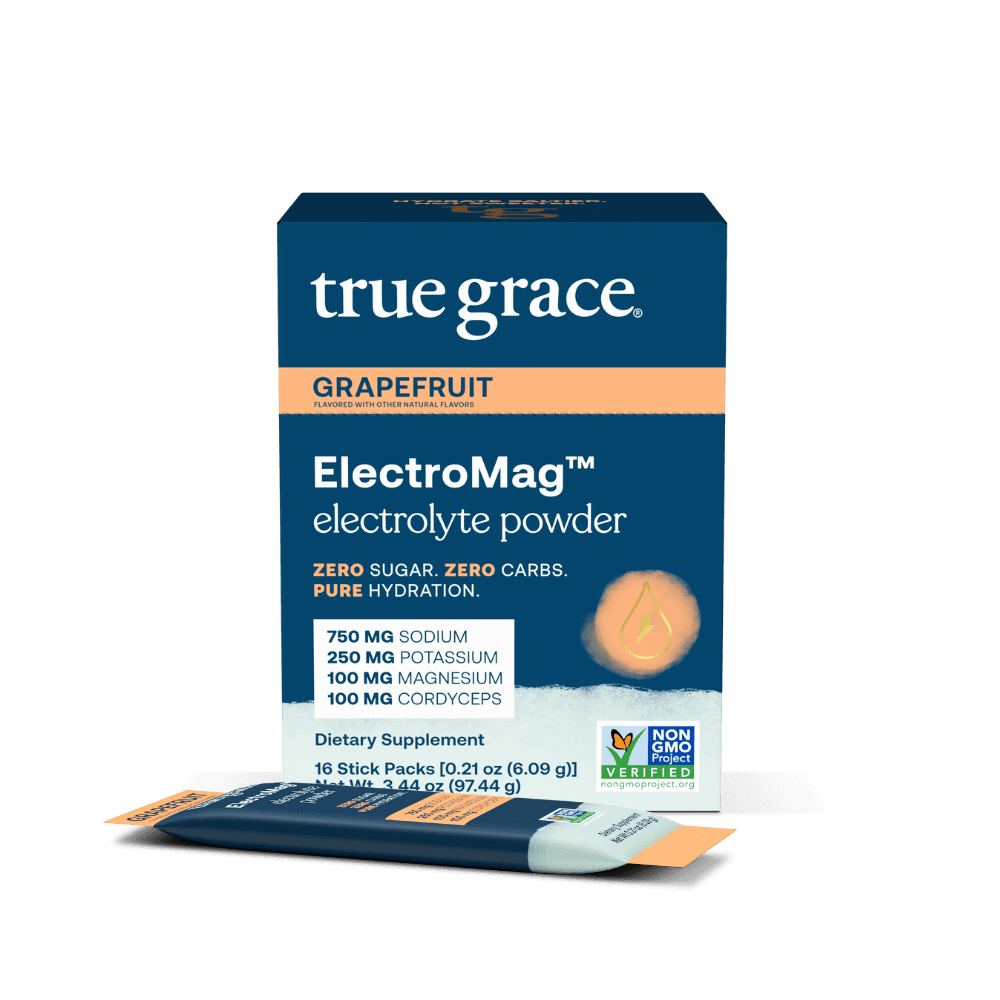 True Grace ElectroMag zero-sugar electrolyte stick pack box