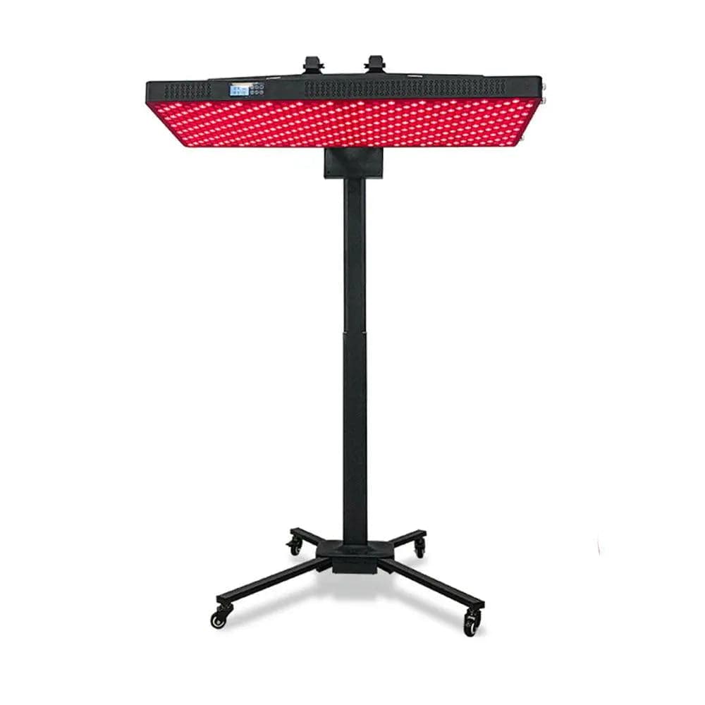 Wondear rectangular red and near-infrared LED panel mounted horizontally on a black wheeled floor stand