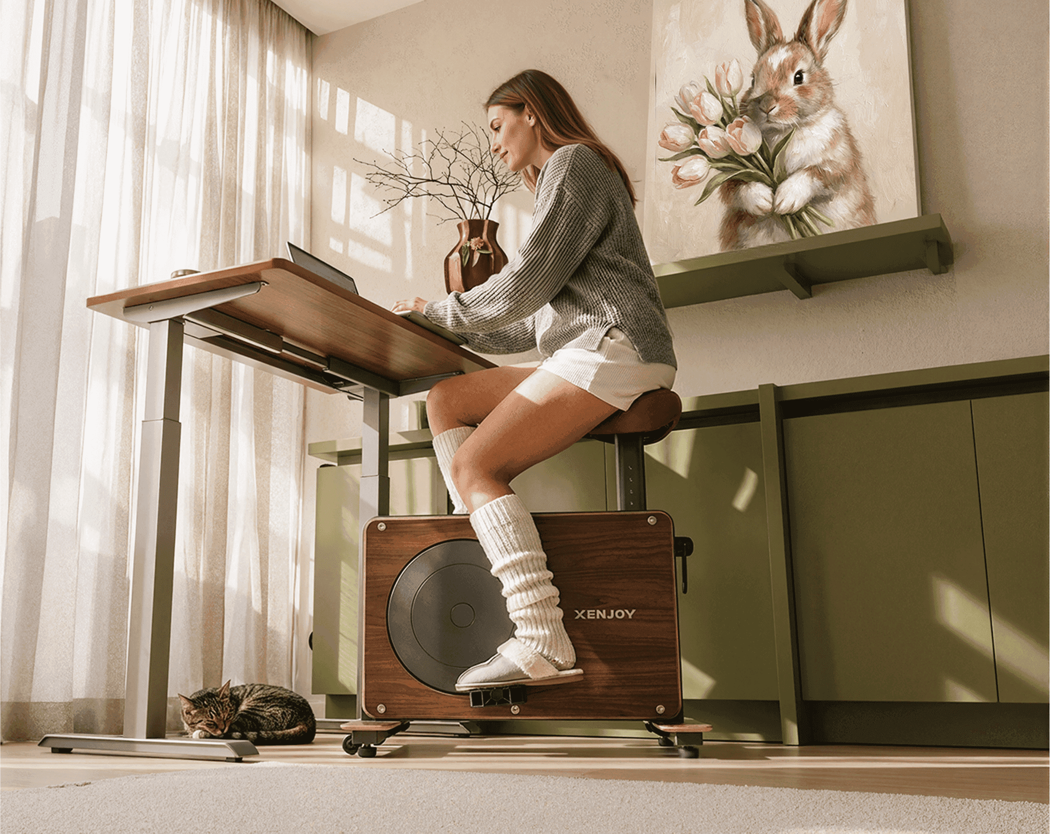 Xenjoy Cube Cycle walnut luxury exercise bike