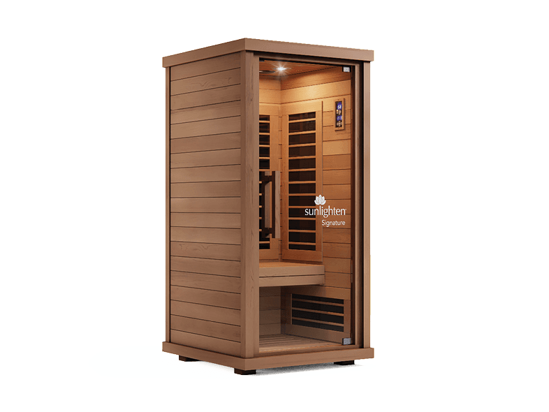 Sunlighten Signature Series cedar far-infrared sauna with Solocarbon heaters