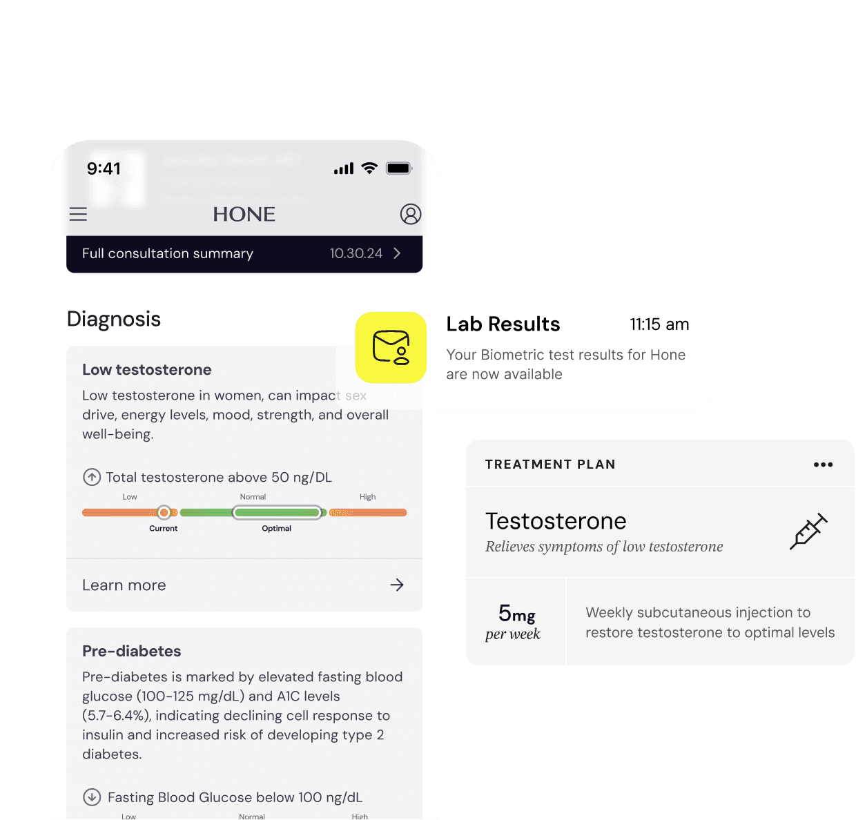 Hone Health at-home hormone test kit and telehealth dashboard