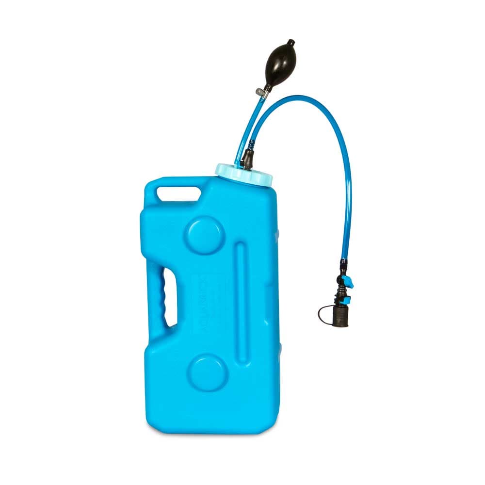 Sagan Life AquaBrick portable water purification system with hand pump and blue tubing