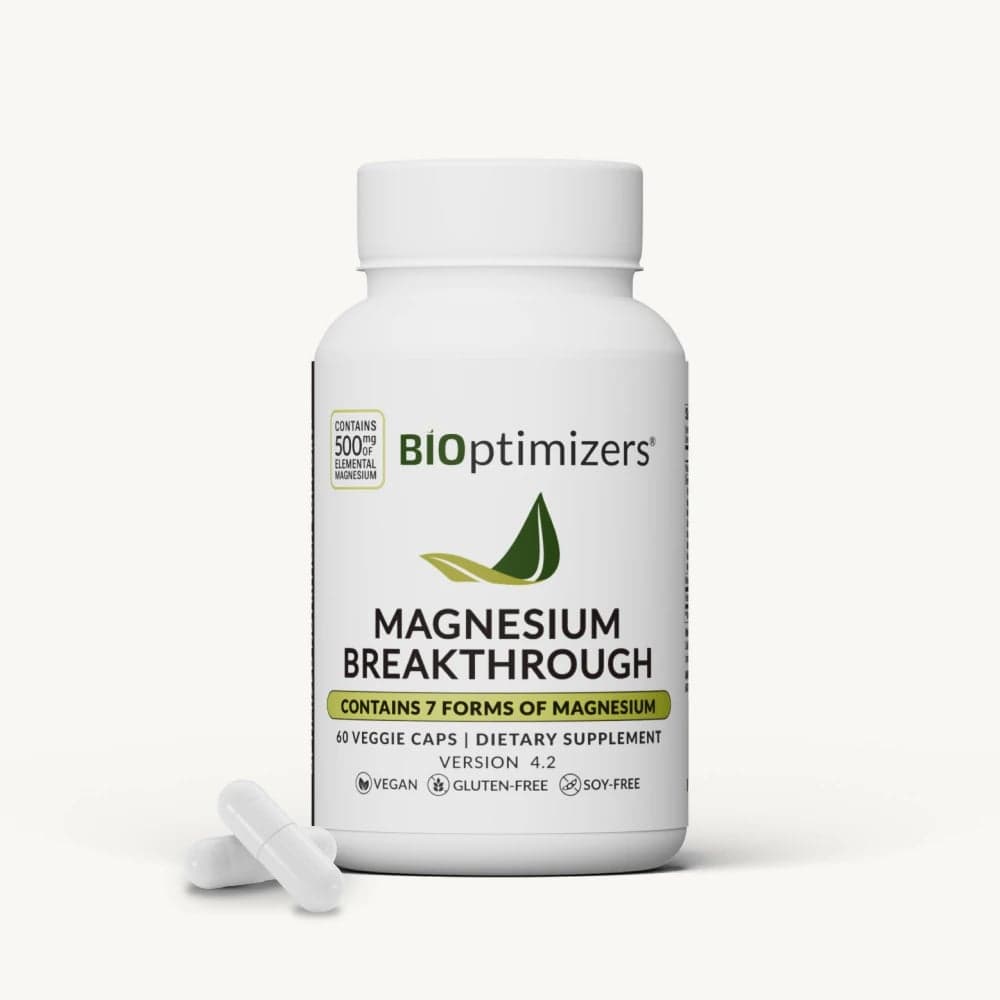 BiOptimizers Magnesium Breakthrough capsule bottle with all 7 forms of magnesium